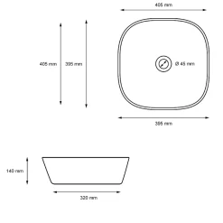 Lavabo|ECD Germany Vasque en céramique blanc carré avec bonde de vidage salle de bain 405x140 mm