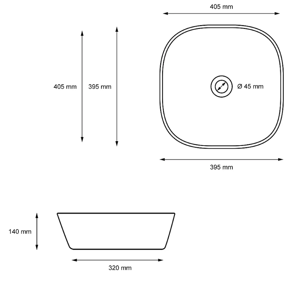 Lavabo|ECD Germany Vasque en céramique blanc carré avec bonde de vidage salle de bain 405x140 mm
