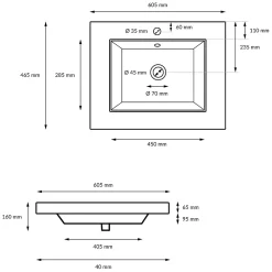 ECD Germany Vasque en céramique blanc avec bonde de vidage pour salle de bain 605x465x160 mm