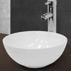 Vasque À Poser|ECD Germany Vasque en céramique blanc avec bonde de vidage pour salle de bain