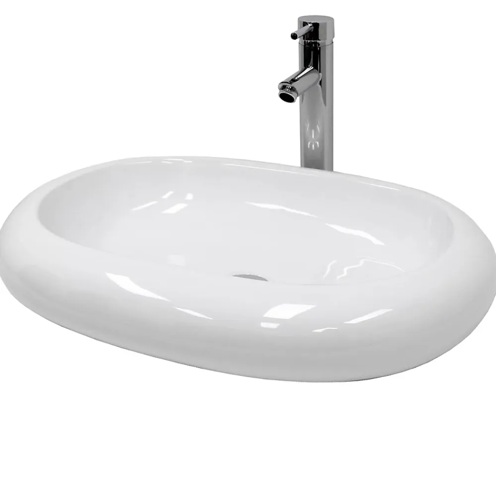 Lavabo|ECD Germany Vasque en céramique blanc avec bonde de vidage pour salle de bain 630x420x120 mm