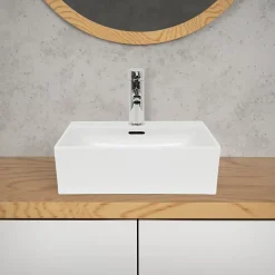 ECD Germany Vasque en céramique blanc avec bonde de vidage pour salle de bain 415x360x130 mm