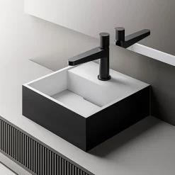 Bernstein Vasque Lavabo à poser design 30x30x10cm Lave main fonte minérale Salle de bain & toilettes - BA2027 - Noir/Blanc