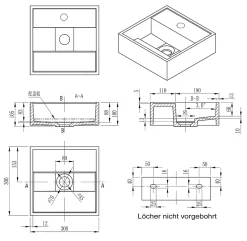 Bernstein Vasque Lavabo à poser design 30x30x10cm Lave main fonte minérale Salle de bain & toilettes - BA2027 - Noir/Blanc