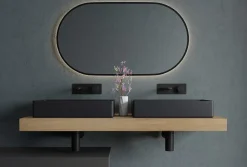 Vasque À Poser|Bernstein Vasque Lavabo rectangulaire à poser 52,4x34,4x11cm en acier inoxydable sur meuble de salle de bain NT12 - Noir mat