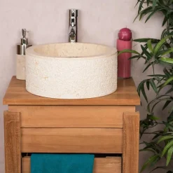 Vasque À Poser|Wanda Collection Vasque lave main à poser de salle de bain en marbre Elbe crème 35 cm