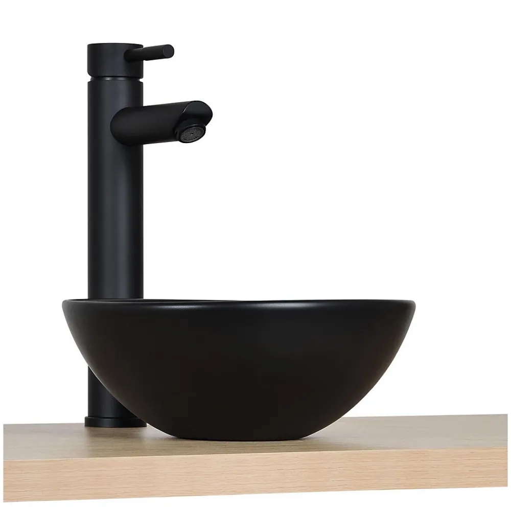Mob-In Vasque lave-mains à poser ronde en céramique noir 26cm