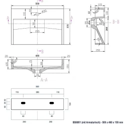 Bernstein Vasque moderne suspendue 50x37x15cm en marbre coulé avec trous prépercés - BS6001