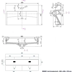Bernstein Vasque moderne suspendue 60x37x15cm en marbre coulé avec trous prépercés - BS6001