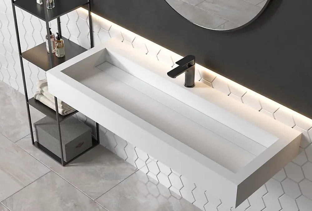 Lavabo|Bernstein Vasque moderne 120x46x13cm en fonte minérale, Lave main à poser - Blanc mat - PB2079