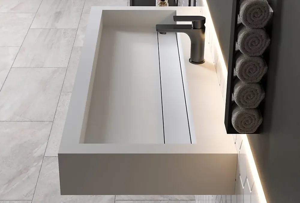 Lavabo|Bernstein Vasque moderne 120x46x13cm en fonte minérale, Lave main à poser - Blanc mat - PB2079