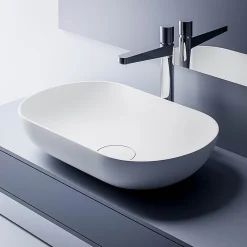 Bernstein Vasque murale à poser design 54x34x13cm en fonte minérale avec bonde et trop plein - O-541 - Blanc mat