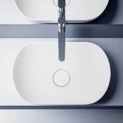 Bernstein Vasque murale à poser design 54x34x13cm en fonte minérale avec bonde et trop plein - O-541 - Blanc mat