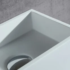 Lavabo|Bernstein Vasque murale design, Lave main fonte minérale Salle de bain, Blanc mat, 35,5x20x16cm, BA2105 + cache blanc + rangement à gauche