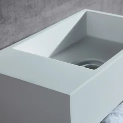 Lavabo|Bernstein Vasque murale design, Lave main fonte minérale Salle de bain, Blanc mat, 35,5x20x16cm, BA2105 + cache blanc + rangement à gauche