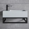 Bernstein Vasque murale suspendue design 44x22x10cm en fonte minérale - Blanc mat, Avec bonde et cache blanc, Rangement gauche, Avec Console