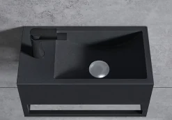 Lavabo|Bernstein Vasque murale suspendue design 44x22x10cm en fonte minérale - Sans bonde ni cache, Rangement gauche, Quartz noir, Avec Console