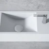 Lavabo|Bernstein Vasque murale suspendue design 44x22x10cm en fonte minérale - Blanc mat, Avec bonde et cache blanc, Rangement droite, Sans console