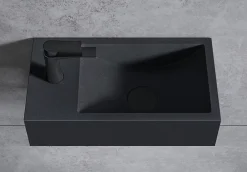 Bernstein Vasque murale suspendue design 44x22x10cm en fonte minérale - Avec bonde et cache, Rangement gauche, Sans console, Quartz noir