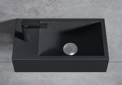 Lavabo|Bernstein Vasque murale suspendue design 44x22x10cm en fonte minérale - Sans bonde, Sans cache, Rangement gauche, Sans console, Quartz noir
