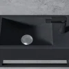Bernstein Vasque murale suspendue design 44x22x10cm en fonte minérale - Avec bonde, Sans cache, Rangement droite, Quartz noir, Avec Console