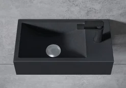 Bernstein Vasque murale suspendue design 44x22x10cm en fonte minérale - Sans bonde ni cache, Rangement droite, Sans console, Quartz noir
