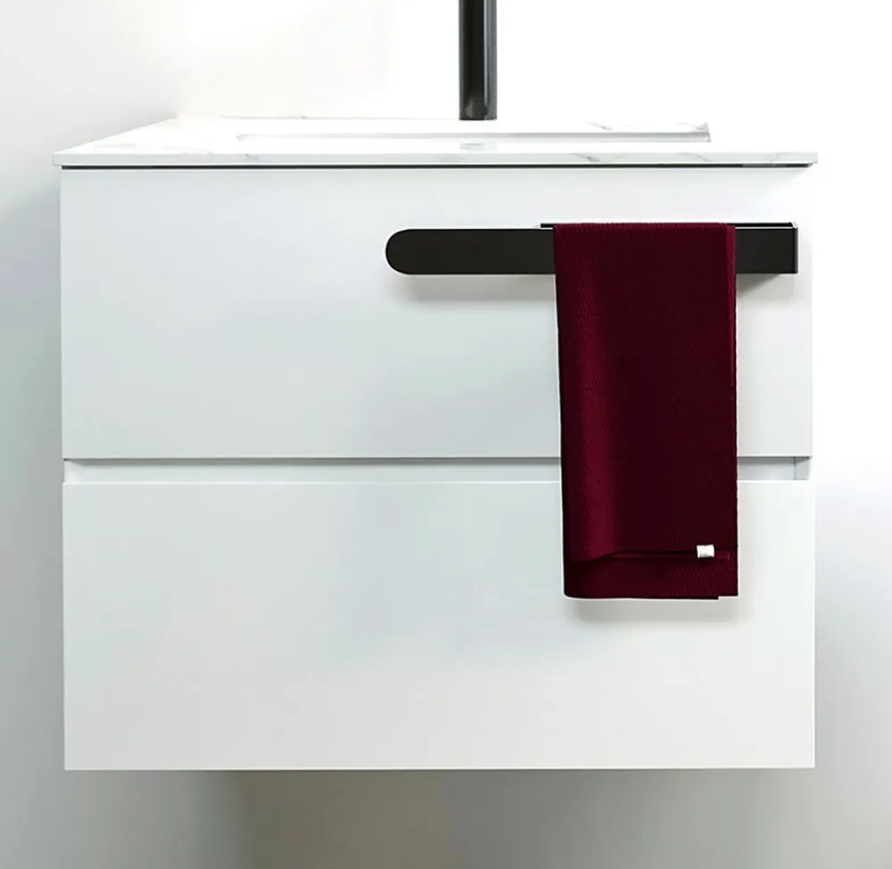Bernstein Vasque murale suspendue design 44x22x10cm en fonte minérale - Sans bonde ni cache, Rangement droite, Sans console, Quartz noir