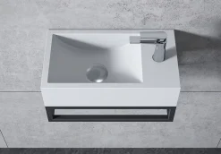 Lavabo|Bernstein Vasque murale suspendue design 44x22x10cm en fonte minérale - Blanc mat, Sans bonde ni cache, Rangement droite, Avec Console
