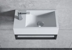 Bernstein Vasque murale suspendue design 44x22x10cm en fonte minérale - Blanc mat, Avec bonde, Sans cache, Rangement gauche, Avec Console