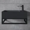 Lavabo|Bernstein Vasque murale suspendue design 44x22x10cm en fonte minérale - Avec bonde et cache, Rangement droite, Quartz noir, Avec Console