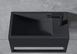 Lavabo|Bernstein Vasque murale suspendue design 44x22x10cm en fonte minérale - Avec bonde et cache, Rangement droite, Quartz noir, Avec Console