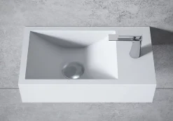 Bernstein Vasque murale suspendue design 44x22x10cm en fonte minérale - Blanc mat, Sans bonde ni cache, Rangement droite, Sans console