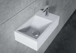 Bernstein Vasque murale suspendue design 44x22x10cm en fonte minérale - Blanc mat, Sans bonde ni cache, Rangement droite, Sans console