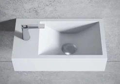 Bernstein Vasque murale suspendue design 44x22x10cm en fonte minérale - Blanc mat, Sans bonde ni cache, Rangement gauche, Sans console