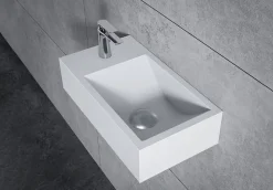 Bernstein Vasque murale suspendue design 44x22x10cm en fonte minérale - Blanc mat, Sans bonde ni cache, Rangement gauche, Sans console