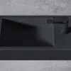 Bernstein Vasque murale suspendue design 44x22x10cm en fonte minérale - Avec bonde et cache, Rangement droite, Sans console, Quartz noir