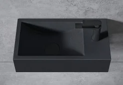 Bernstein Vasque murale suspendue design 44x22x10cm en fonte minérale - Avec bonde et cache, Rangement droite, Sans console, Quartz noir