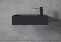 Bernstein Vasque murale suspendue design 44x22x10cm en fonte minérale - Avec bonde et cache, Rangement droite, Sans console, Quartz noir