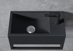 Bernstein Vasque murale suspendue design 44x22x10cm en fonte minérale - Sans bonde ni cache, Rangement droite, Quartz noir, Avec Console