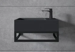 Bernstein Vasque murale suspendue design 44x22x10cm en fonte minérale - Sans bonde ni cache, Rangement droite, Quartz noir, Avec Console