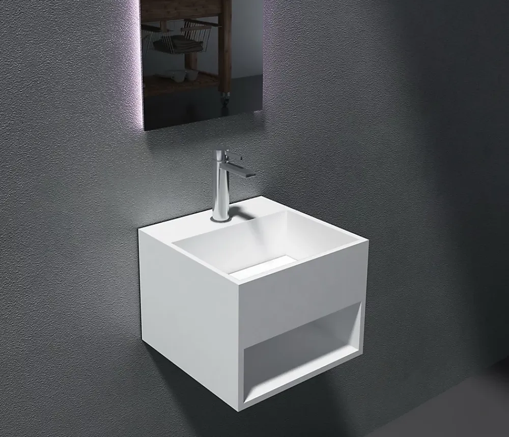 Bernstein Vasque murale 32,5x32,5x25cm en fonte minérale avec espace de rangement - PB2035