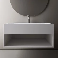 Bernstein Vasque murale 80x46x28cm en fonte minérale avec espace de rangement - blanc mat - TWG71