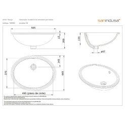 Sanindusa Vasque ovale a encastrer par dessous 57x45 hauteur 20cm porcelaine vitrifiée VOUGA blanche (vidage non inclus)