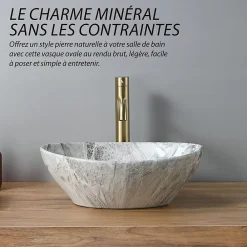 Vasque À Poser|Dileci Vasque ovale effet pierre naturel (41,5 x 33,5 x 14,5 cm) -