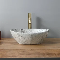 Vasque À Poser|Dileci Vasque ovale effet pierre naturel (41,5 x 33,5 x 14,5 cm) -