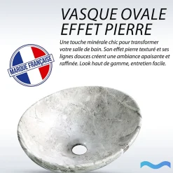 Vasque À Poser|Dileci Vasque ovale effet pierre naturel (41,5 x 33,5 x 14,5 cm) -