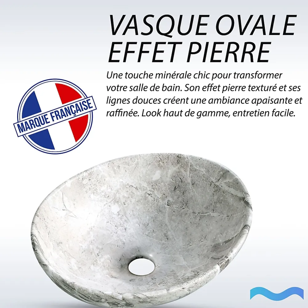 Vasque À Poser|Dileci Vasque ovale effet pierre naturel (41,5 x 33,5 x 14,5 cm) -
