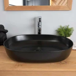 Wanda Collection Vasque rectangulaire en céramique noir Phébie 61cm