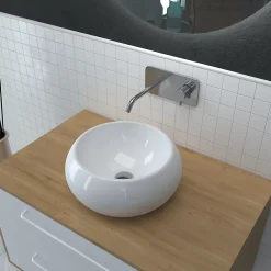 Vasque À Poser|Galedo Vasque ronde à poser en céramique blanche, diamètre 40 x H.15 cm, Bowl