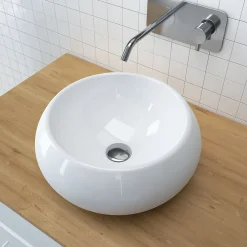 Vasque À Poser|Galedo Vasque ronde à poser en céramique blanche, diamètre 40 x H.15 cm, Bowl